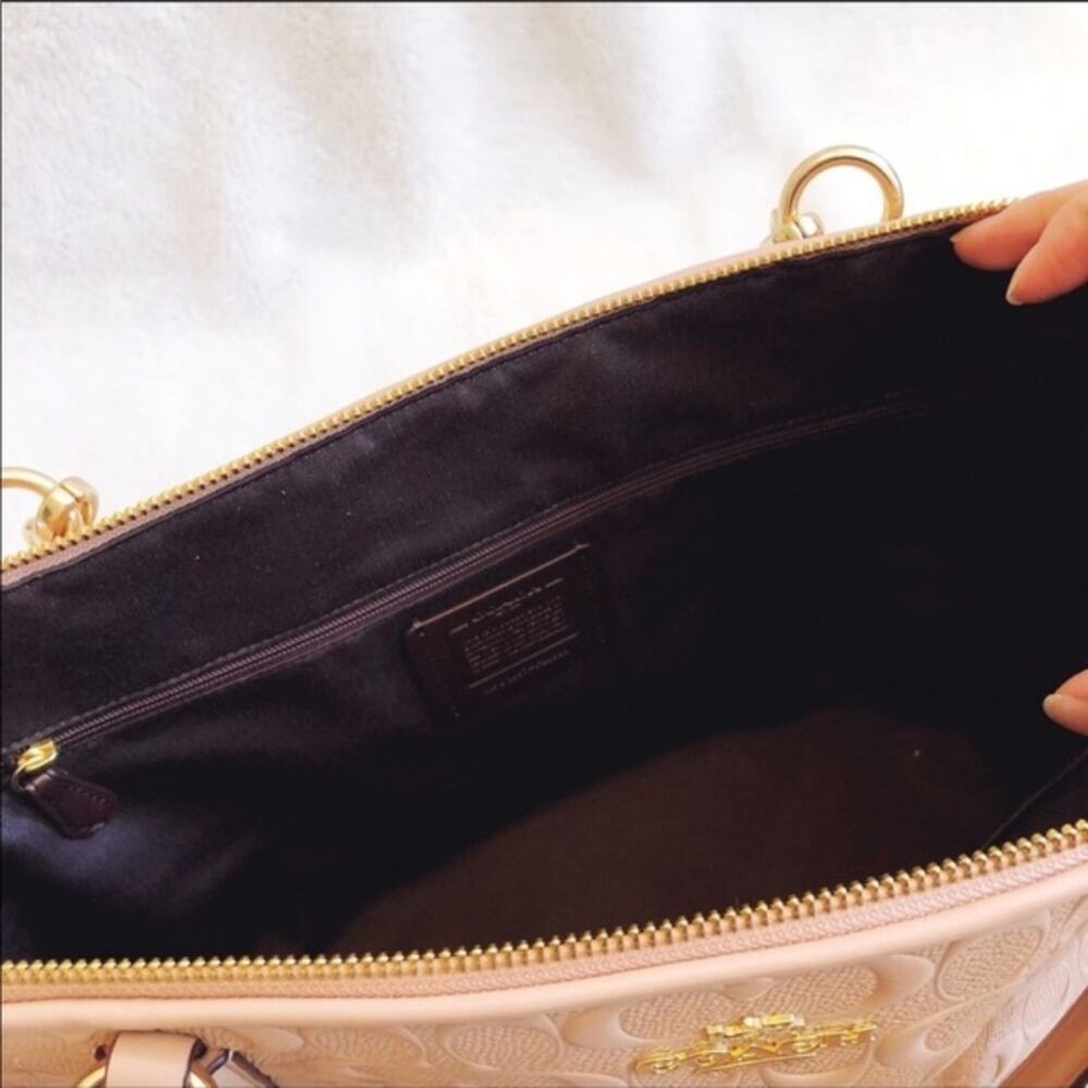 Coach Nude Pink Signature Embossed Leather Tote - Picture 5 of 8